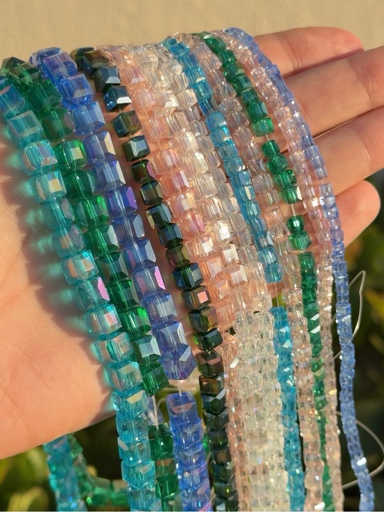 Accessories - Bulk lot 12 Square Cube AB Beads 95 Bead Strands